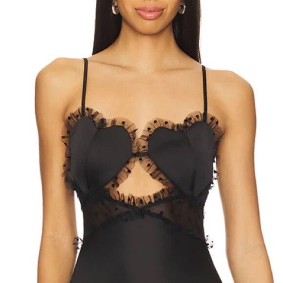 NWT For Love And Lemons Val Maxi Dress in Black XL Revolve Hearts - Picture 3 of 14
